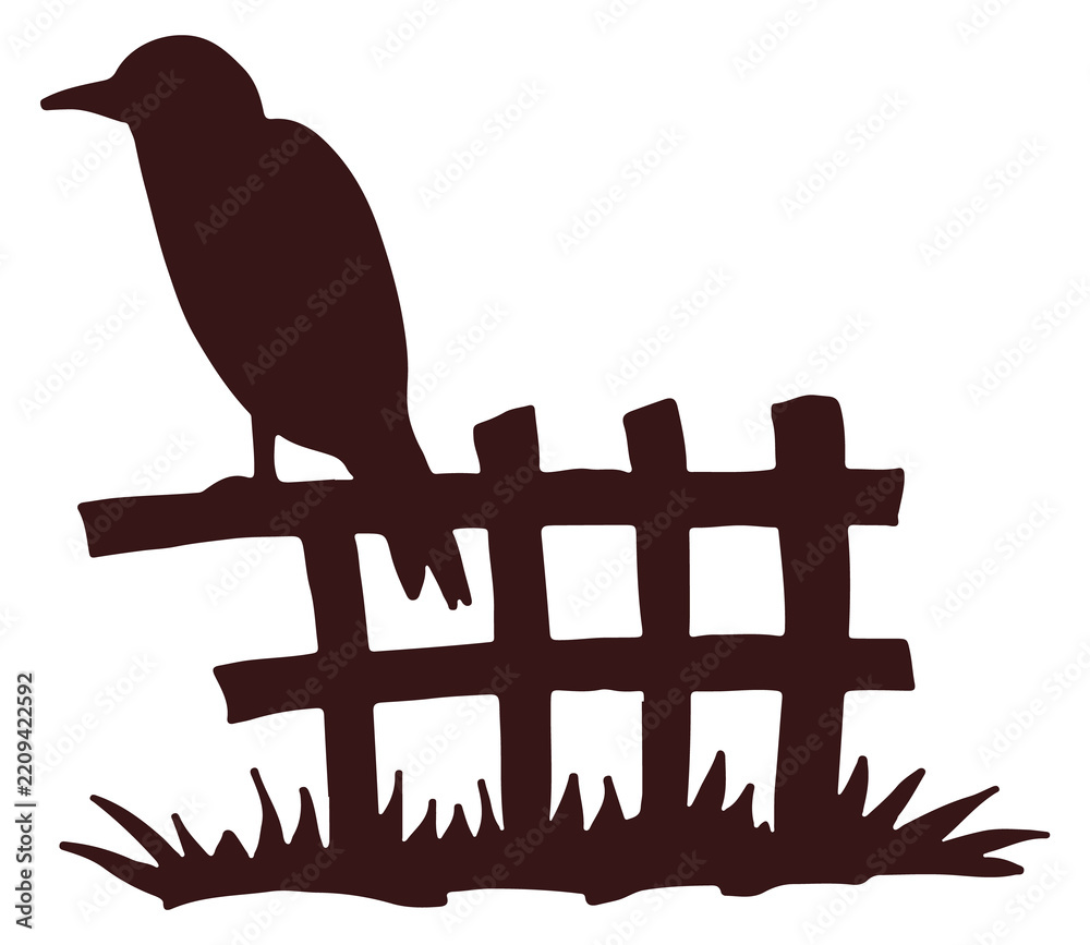 Fototapeta premium Spooky crow sit on spooky fence black silhouette