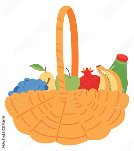 Fruit basket cute icon. Natural organic food