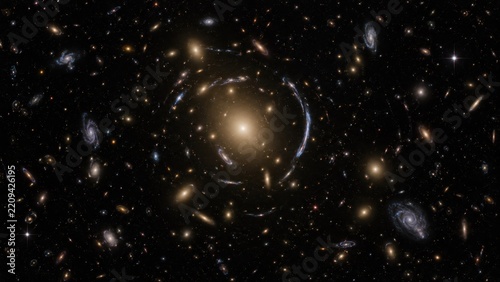 Galaxy cluster with gravitational lensing in deep space