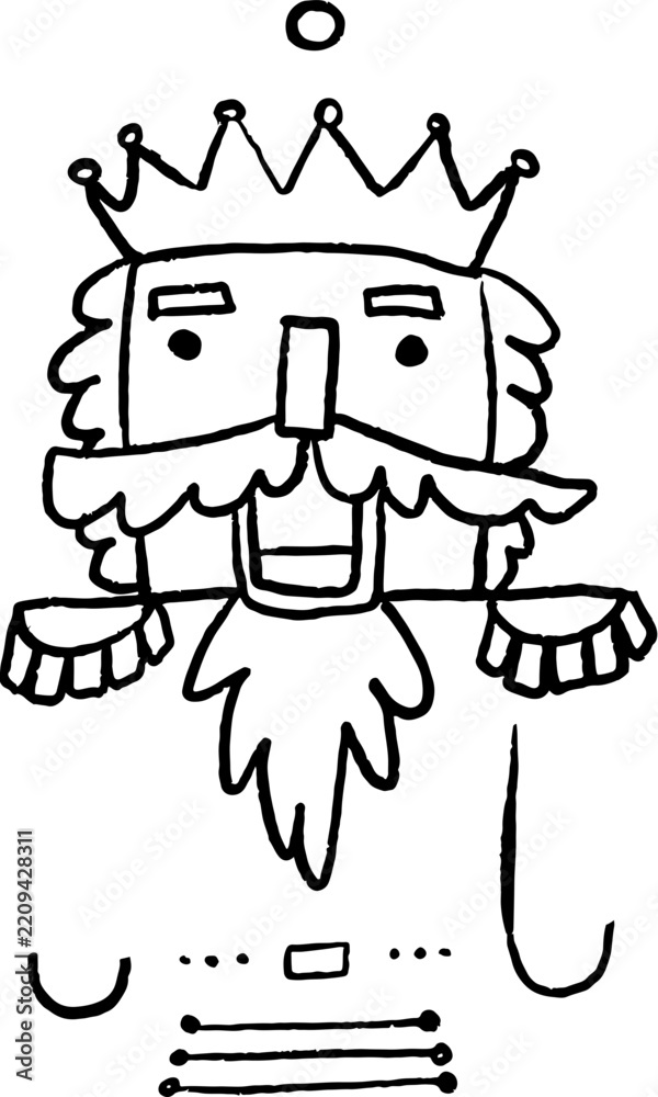 Obraz premium Whimsical hand drawn nutcracker Christmas cartoon character. Cute retro doodle vector illustration and graphic element.