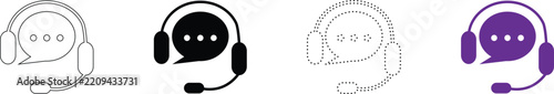 Customer Support Headset Icons with Speech Bubble Chat Set Vector
