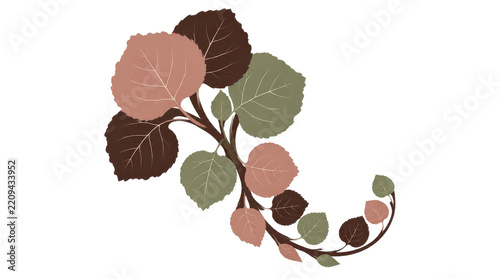 Leafy Branch Illustration with Earthy Colored Foliage
