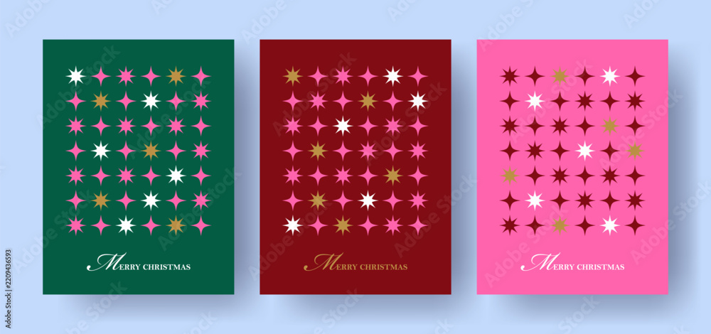 Obraz premium Elegant Christmas collection with geometric star patterns, festive typography and modern holiday layouts. Templates for Xmas cards, gift wrap, packaging, branding, posters and social media.