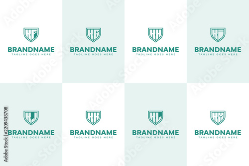 Letters KF KG KH KI KJ KK KL KM Shield Line Logo Set, for FK GK HK IK JK KK LK MK Initials