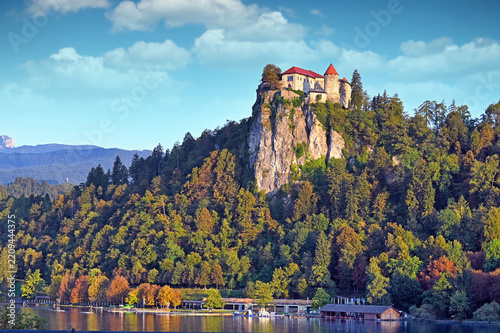 Bled Castle on Cliff Above Lake Bled in Autumn, Slovenia