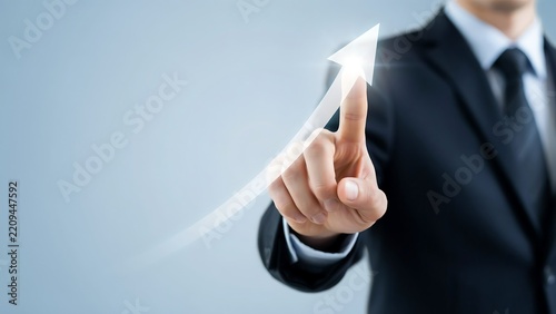 Business Growth Concept with Professional Executive Touching an Upward Arrow and Copy Space