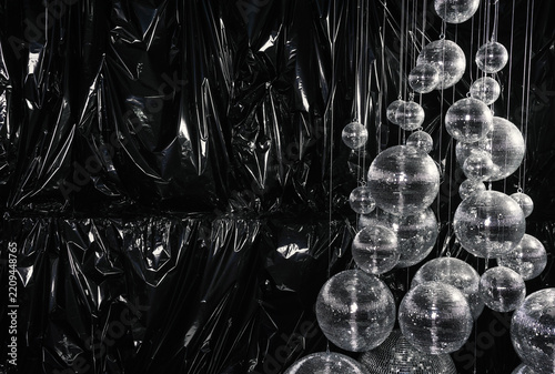 Disco mirrorball installation background creating party atmosphere