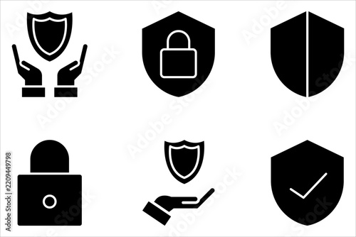 Security lock icon set, collection of security shield icons, security shield symbols with checkmarks and padlocks, security shield icons, safety and protection signs.