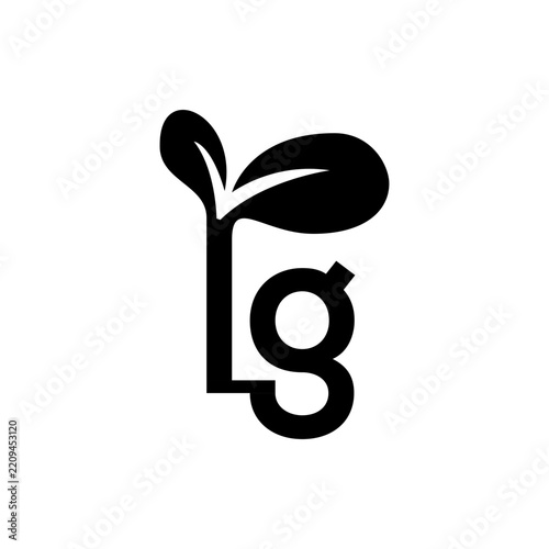 Minimalist letter G logo design featuring a sprouting leaf icon