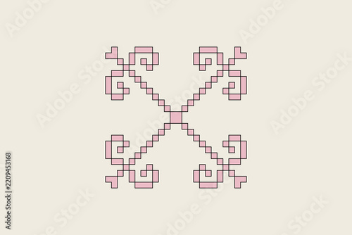 Pixel Art Ornamental Ironwork Decorative Geometric Illustration, Abstract Pattern