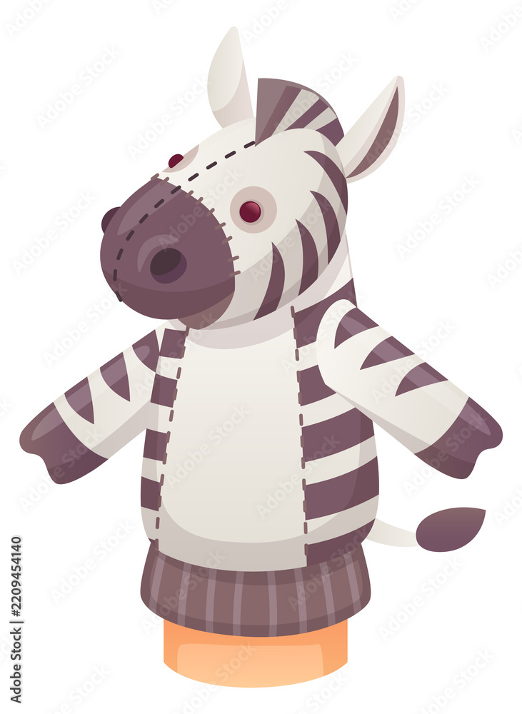 Obraz premium Zebra puppet on hand. Kid play cartoon toy