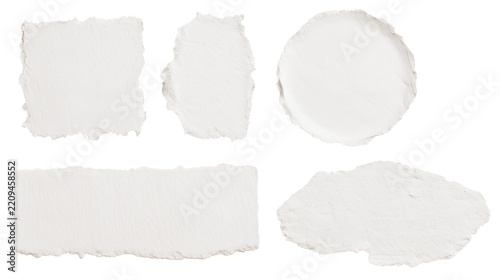 Set of handmade paper pieces isolated on transparent background