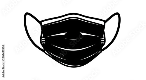 Black and white medical face mask illustration on transparent background