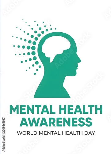 Mental Health Awareness Concept Design Featuring A Human Head Silhouette With A Brain Icon For World Mental Health Day Celebration