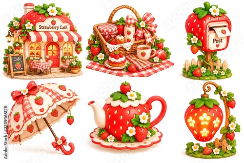 Cute 3D Strawberry Cafe and Cozy Lifestyle Collection