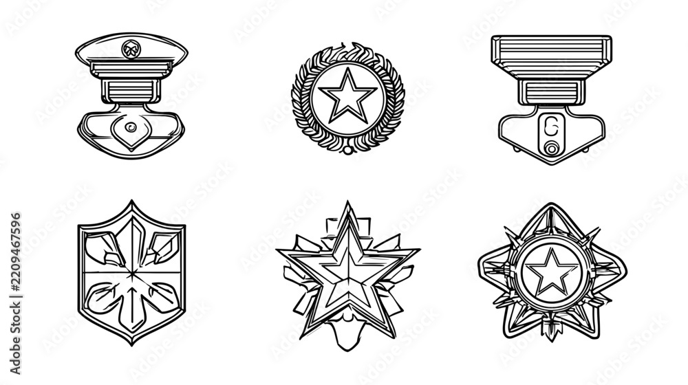 Fototapeta premium Collection of Military Medals and Badges Featuring Stars and Decorative Emblems