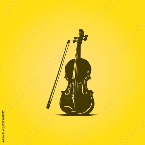 violin shadow with yellow background, icon logo vector 