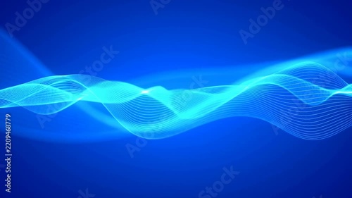 Blue glowing wave lines flow and pulse smoothly across a soft blue gradient background. Futuristic backdrop inspired by fluidity and energy.