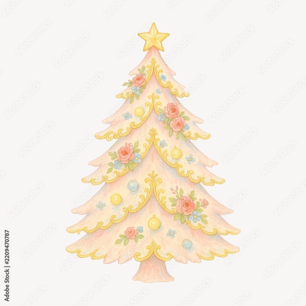 Obraz premium Elegant floral Christmas tree illustration.
