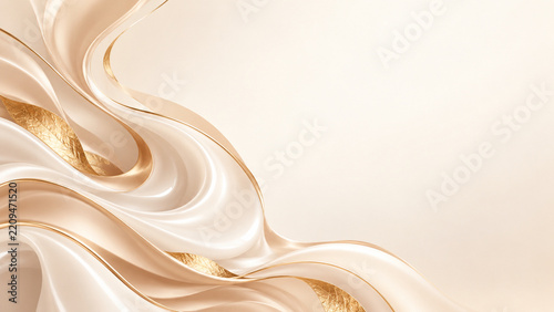 金色のクリームが波打つラグジュアリーな抽象背景