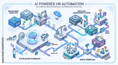 AI Powered HR Automation Isometric Workflow Infographic