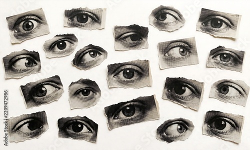 Vintage Newspaper Eye Collage with Torn Paper