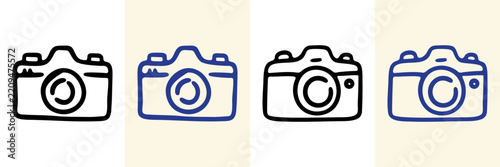 Travel Camera Hand Drawn Doodle Icon Set. Photo Camera And Photography Sketch Symbol Collection. Tourism, Vacation And Trip Memories. Isolated Vector Illustration