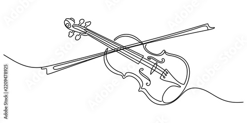Obraz na plátně Continuous single line drawing of a violin with a bow showing a simple musical i