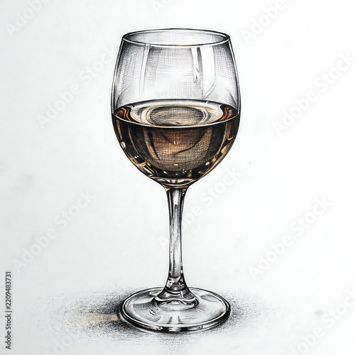 Creative sketch of half filled wine glass in graphite tones high resolution picture