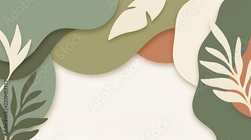 Abstract Organic Background with Botanical Leaves in Earthy Green Tones