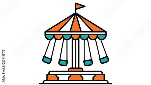 Vibrant carnival swing ride vector illustration featuring bold outlines and bright orange and turquoise colors