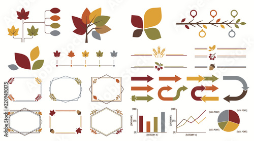 Autumn Themed Corporate Presentation Infographic Elements and Seasonal Graphic Design Assets for Professional Business Reports and Data Visualization
