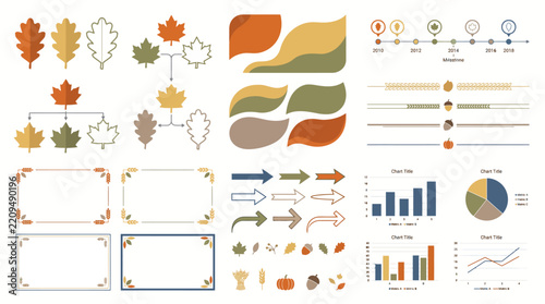 Autumn Seasonal Graphic Design Set Featuring Corporate Presentation Elements and Leaf Motifs for Professional Infographics