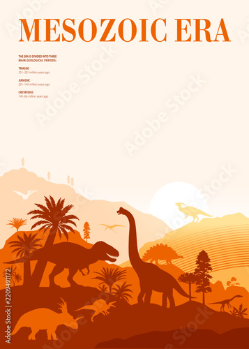 Mesozoic era educational table design template for paleontology presentations	
