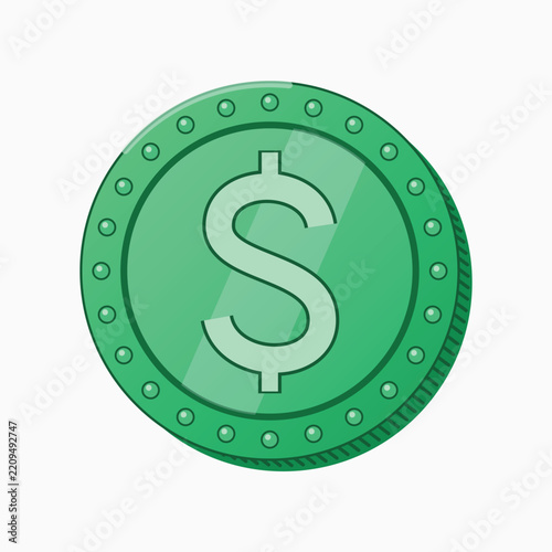  Glossy Green Dollar Coin Vector Icon for Finance, Banking, Game Asset, and Crypto Token