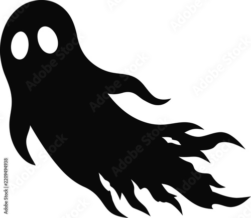 Silhouette of a spooky ghost floating with flowing fabric for halloween designs