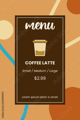 vector illustration of coffee menu poster template, free coffee flyer brown background color