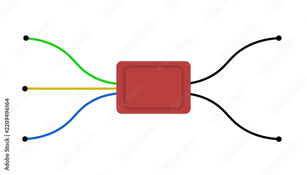 Obraz premium Red rectangular electronic microchip module with colorful signal wires connected on transparent grid background