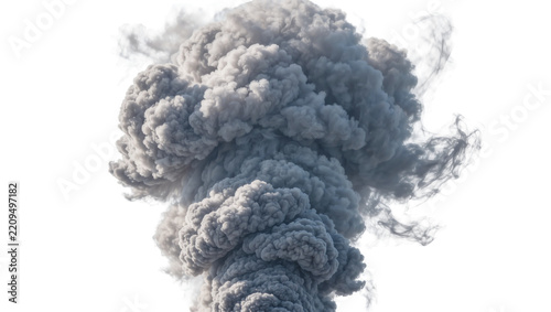 Dense grey smoke plume erupting upwards, isolated on transparent background