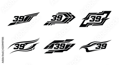 Racing number thirty nine vector illustrations with dynamic speed lines