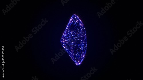 Glowing Blue Oval Sapphire Gemstone Made of Particles and Wireframe, 4K Seamless Loop