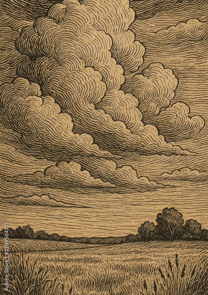 Obraz premium Vintage etching landscape mobile wallpaper.