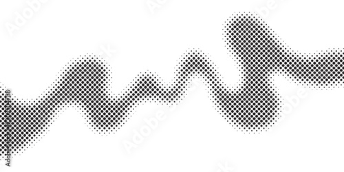 Abstract Black Halftone Dot Wave with Flowing Gradient on White Background