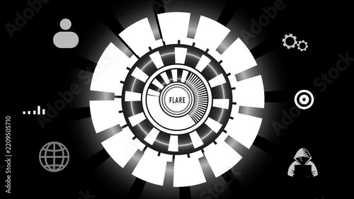 Futuristic flare HUD interface featuring radiant light bursts, glowing circular elements, dynamic energy effects and sleek holographic motion graphics.
