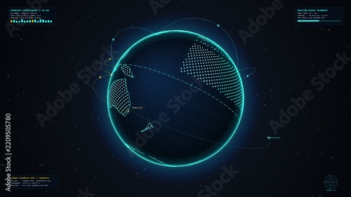 Digital Earth Visualization with Futuristic Interface HUD and Global Network Data Connectivity for Advanced Tech Analytics