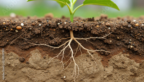 Seedling root soil growth plant nature macro cross section earth organic