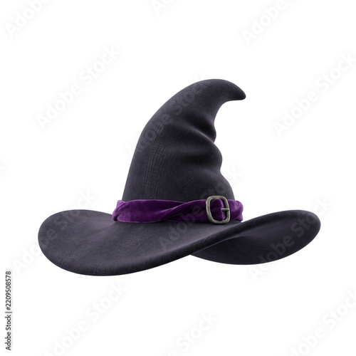 Witch hat with purple ribbon for halloween celebration with isolated transparent background