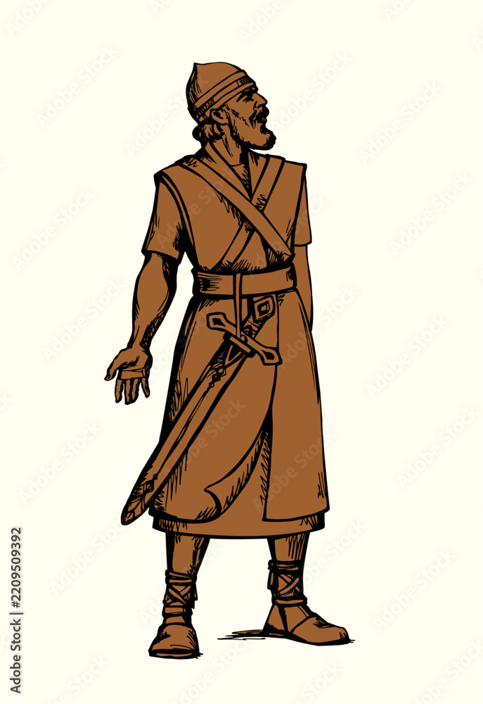 Fototapeta premium Vector drawing. Warrior with sword