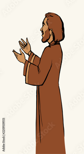 Vector drawing. Man praying to god