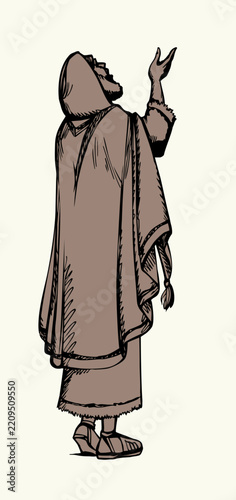 Vector drawing. Jewish man praying to God